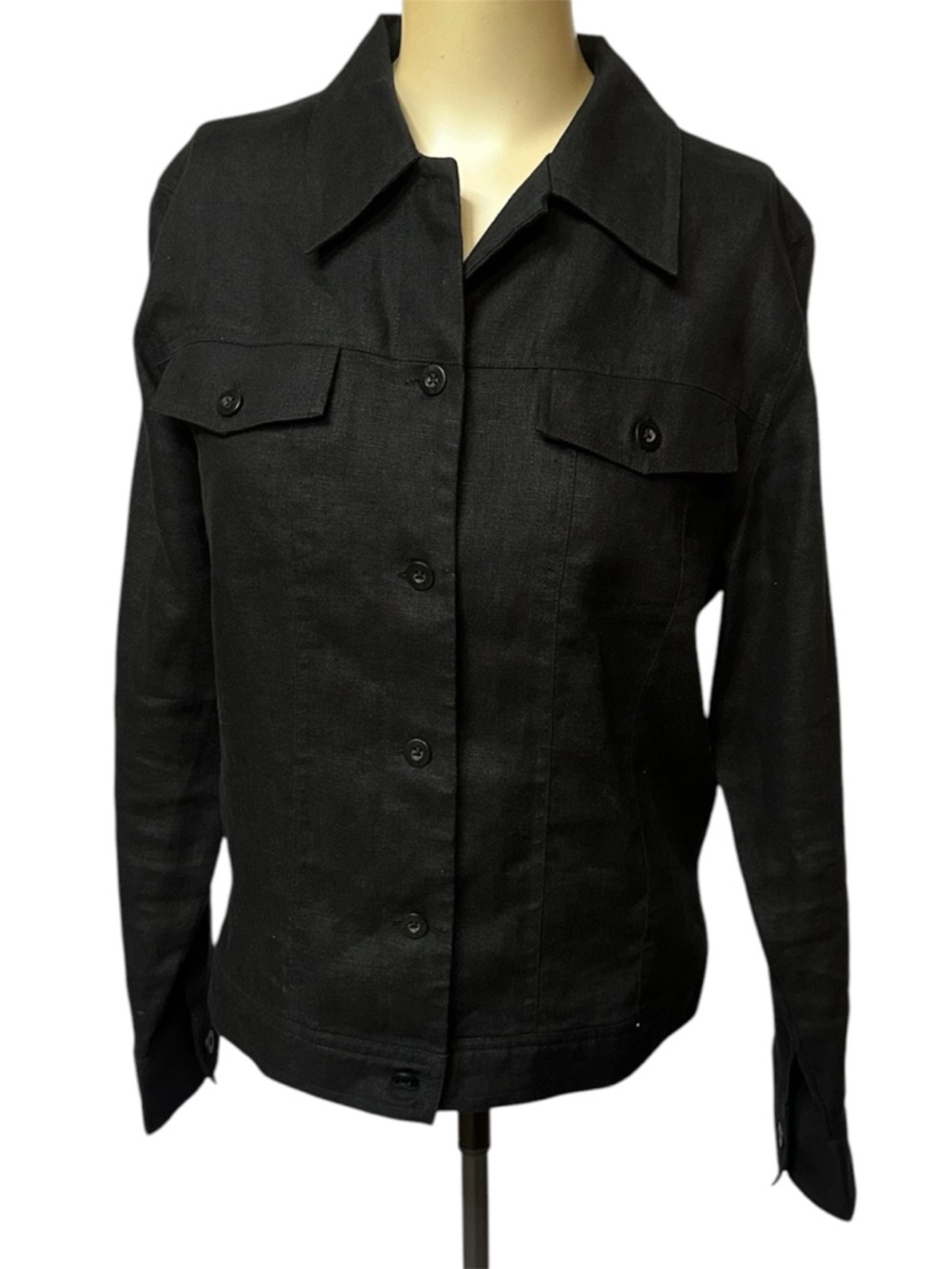 Relativity Black 100% Linen Button Up Trucker Jacket Women’s Size Medium
